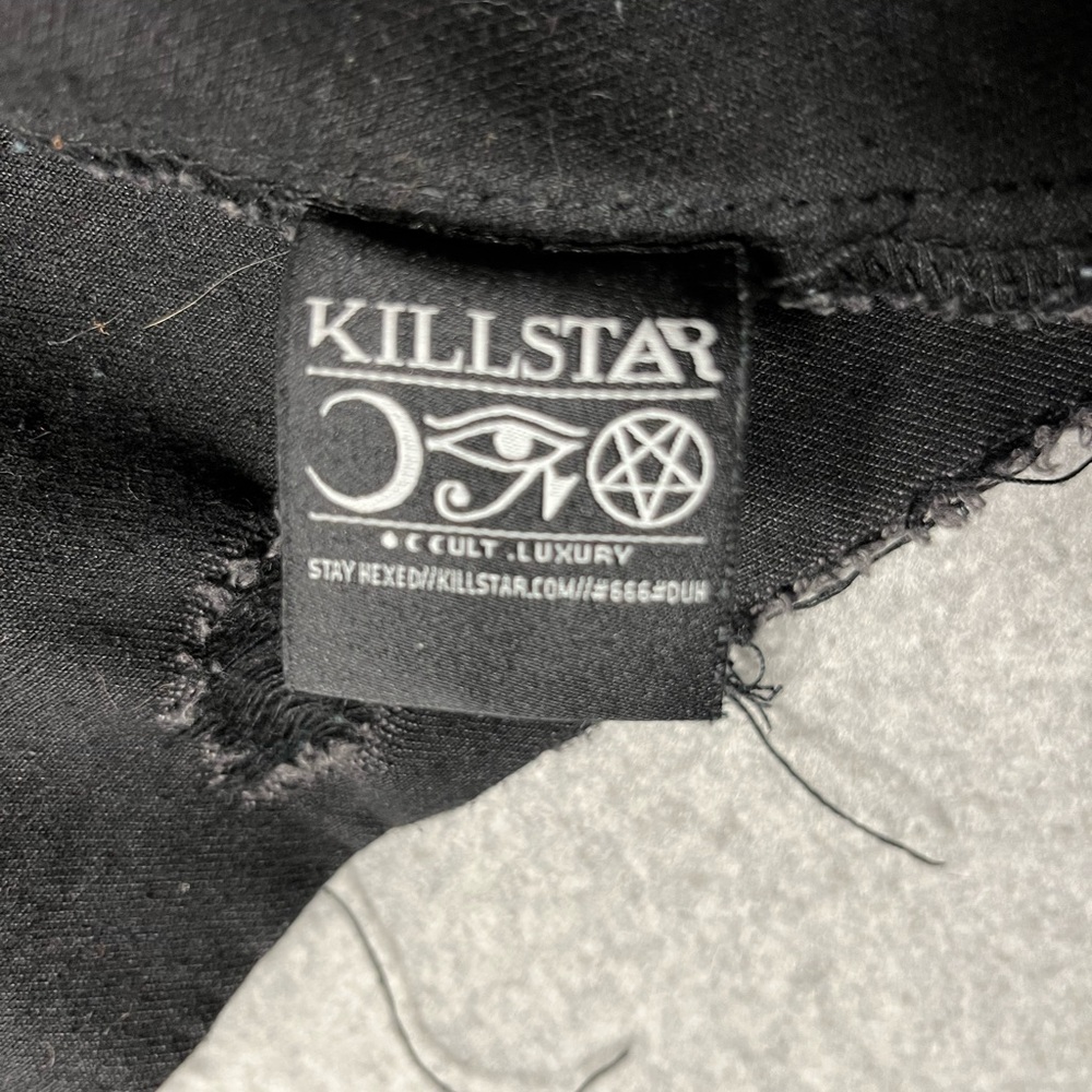 KILLSTAR Black Phased Out Denim Vest Skull Moon Distress Crop Medium (Small) - Picture 9 of 10